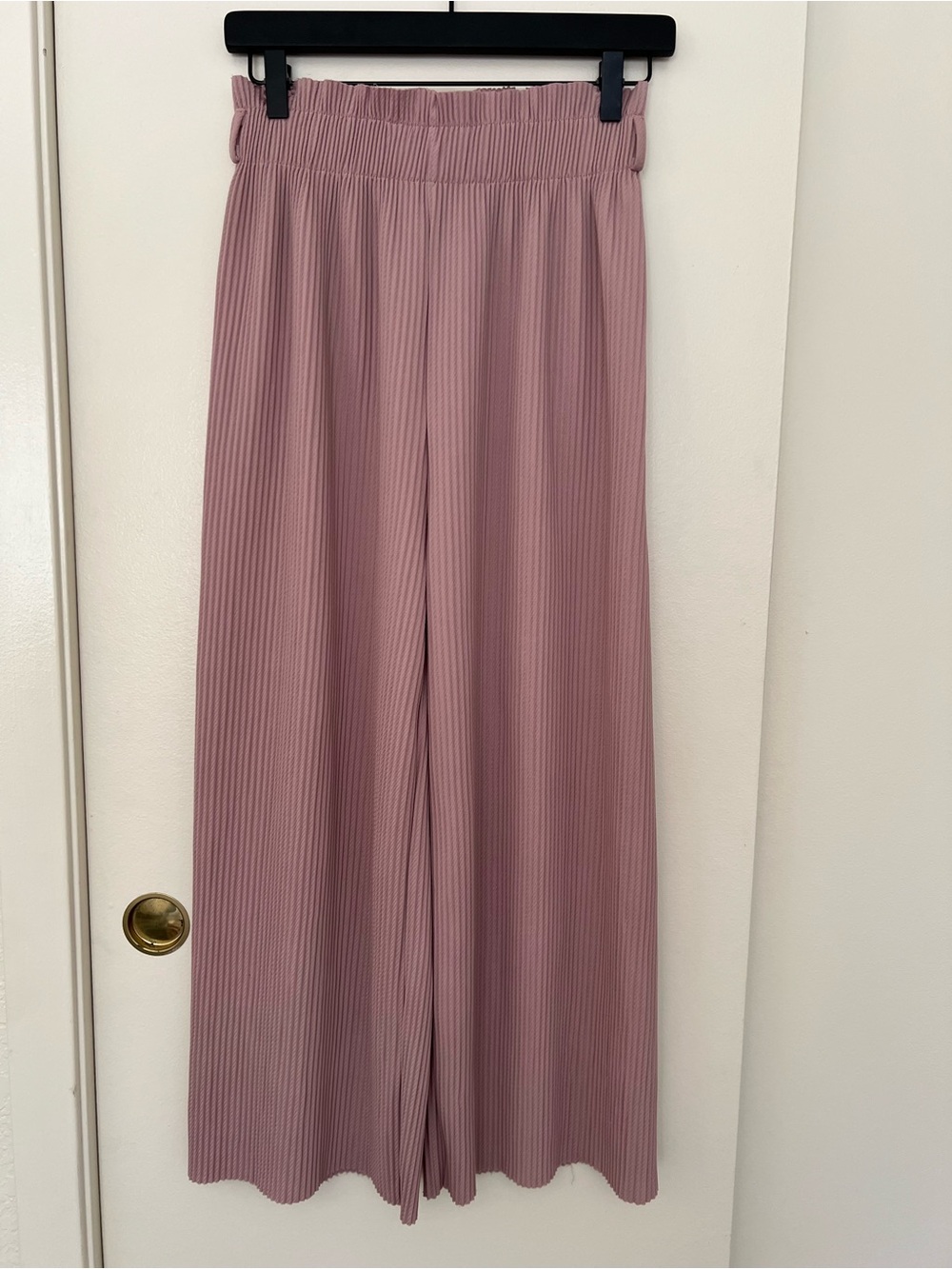 Soft Mauve-pink  Micro-Pleated Wide-Leg Pull-On Pants with Self-Tie Waist SZ 2XL